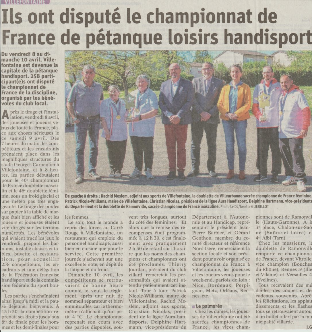 Article du Dauphiné – Championnat de France de Pétanque Handisport 2022