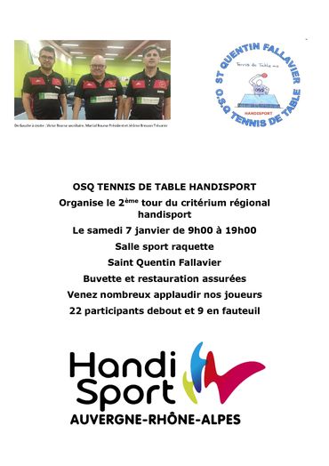 2ème tour du critérium régional handisport – Tennis de Table